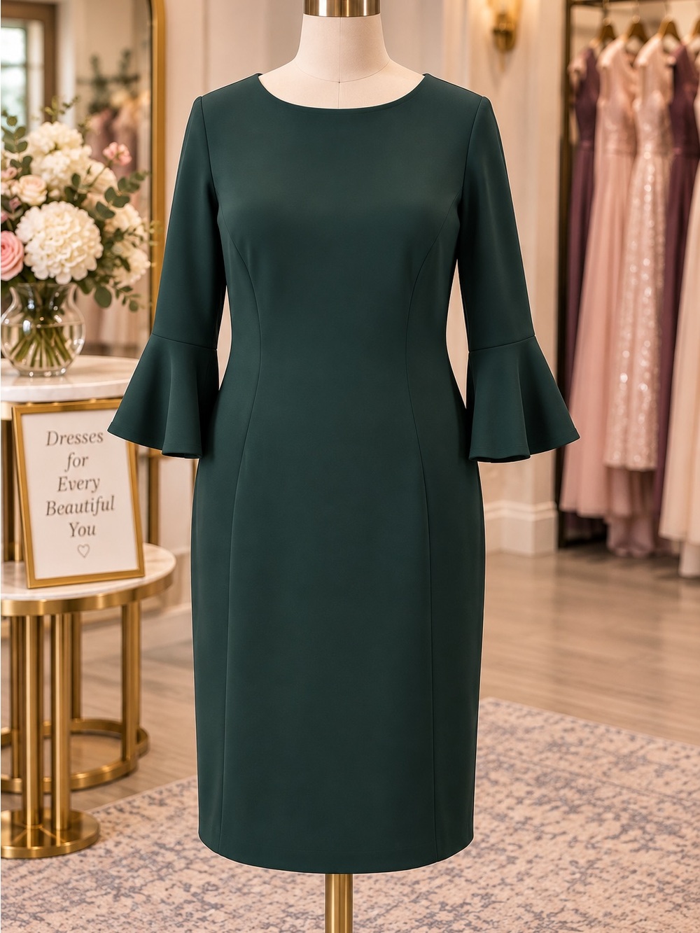 Lane Bryant Forest Green Bell-Sleeve Sheath Dress